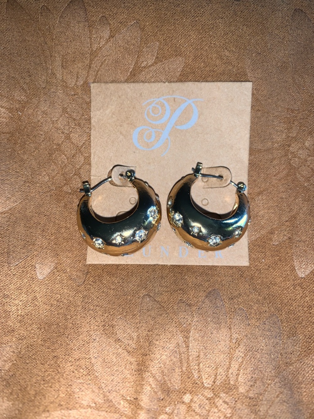 Plunder Gold Hoop Earrings with Clear Crystal Accents